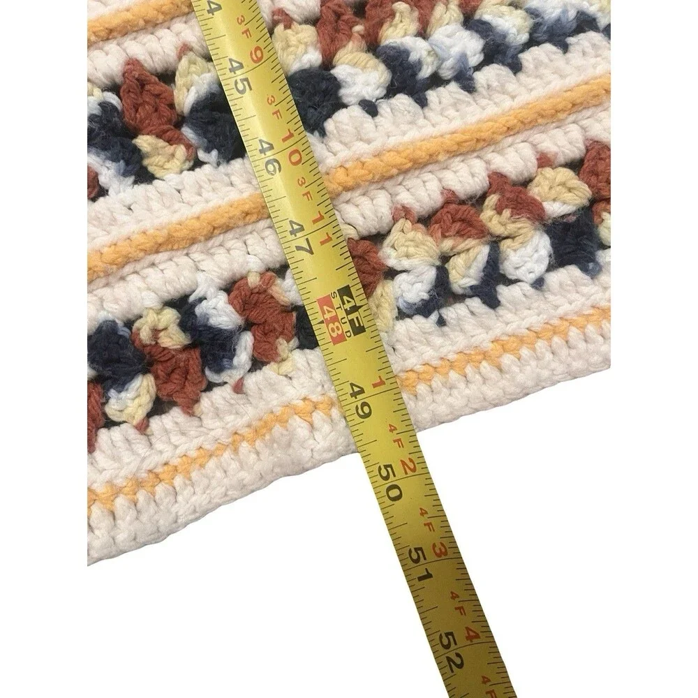 Handmade Crochet Throw Blanket 48x49 Boho Farmhouse Lap Afghan Rustic Cottage